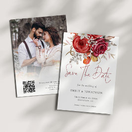 Boho Autumn Florals Foto Overlay QR Code Wedding Save The Date