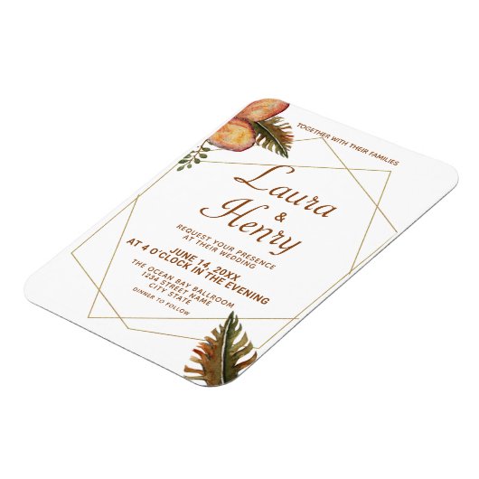 Boho Autumn Leaves Geometric Wedding Magnet (Linke Seite)