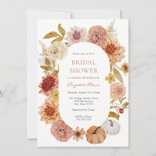 Boho Autumn Mums and Pumpkins Brautparty Einladung (Vorderseite)