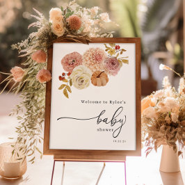 Boho Autumn Pumpkin Girl Babydusche Poster