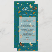 Boho Autumn Wedding Kupfer und Aquamarin Butterfly Menükarte (Vorne/Hinten)