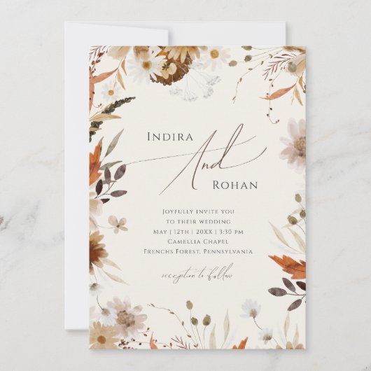 Boho Autumn Wildblume | Beige auf einer Hochzeit Einladung (Vorderseite)