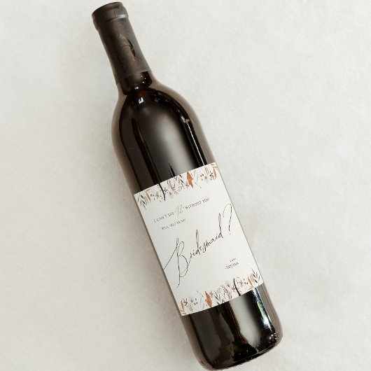 Boho Autumn Wildblume | Beige Bridesmaid Vorschlag Weinetikett