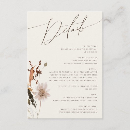 Boho Autumn Wildblume | Beige Details Begleitkarte (Vorderseite)