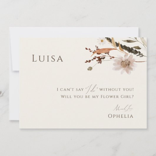 Boho Autumn Wildblume | Beige Flower Girl Card Einladung (Rückseite)