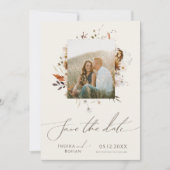 Boho Autumn Wildblume | Beige Foto Frame QR Code Save The Date (Vorderseite)