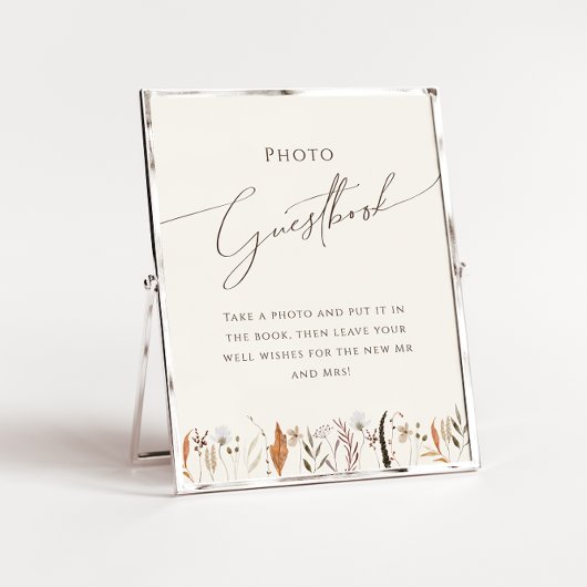 Boho Autumn Wildblume Beige Foto Guest Book Sign Poster