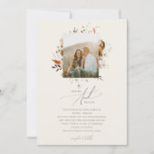 Boho Autumn Wildblume | Beige Foto Hochzeit Einladung (Vorderseite)