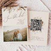 Boho Autumn Wildblume | Beige Foto QR Code Save The Date