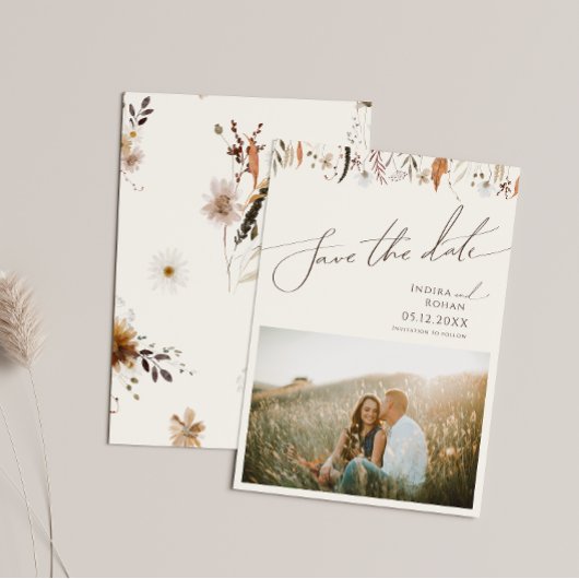 Boho Autumn Wildblume | Beige Fotos Save the Date