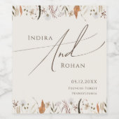Boho Autumn Wildblume | Beige Hochzeit Weinetikett (Einzelnes Label)