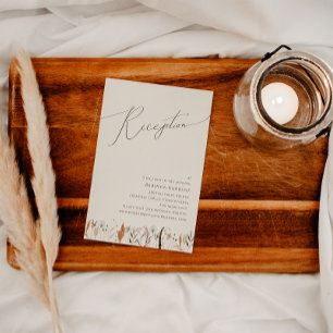 Boho Autumn Wildblume Beige Hochzeitsempfang Begleitkarte