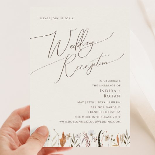 Boho Autumn Wildblume | Beige Hochzeitsempfang Einladung