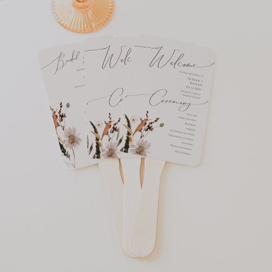 Boho Autumn Wildblume | Beige Hochzeitsprogramm Fächer