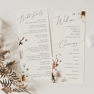 Boho Autumn Wildblume   Beige Hochzeitsprogramm Programm