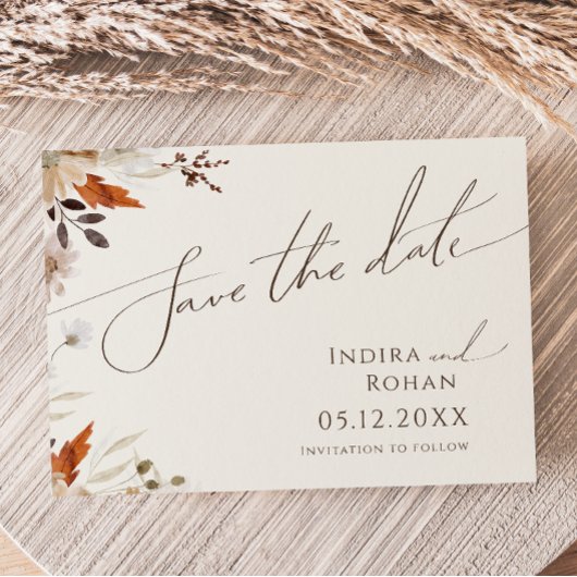 Boho Autumn Wildblume | Beige Horizontal Save The Date