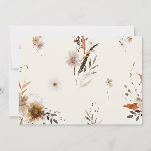Boho Autumn Wildblume | Beige Horizontal Save The Date (Rückseite)