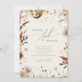 Boho Autumn Wildblume | Beige Lässige Hochzeit Einladung (Vorderseite)