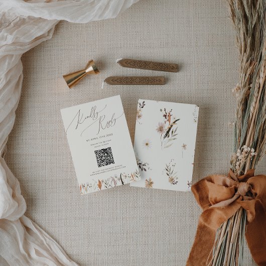 Boho Autumn Wildblume | Beige QR Code RSVP Card Karte