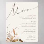 Boho Autumn Wildblume | Beige Wedding Menu Sign Poster (Vorne)