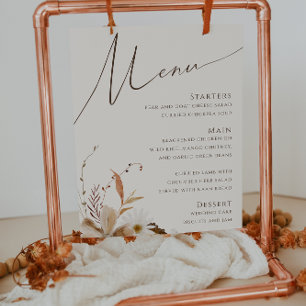 Boho Autumn Wildblume   Beige Wedding Menu Sign Poster