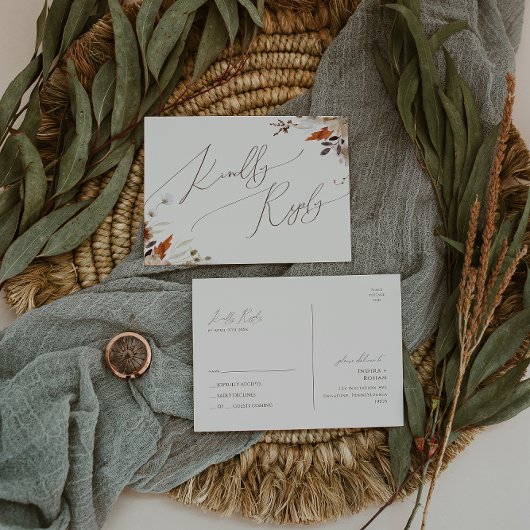 Boho Autumn Wildblume | Beige Wedding RSVP Postkarte