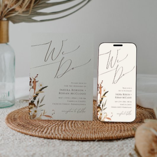 Boho Autumn Wildblume | Beige wir Hochzeit Einladung