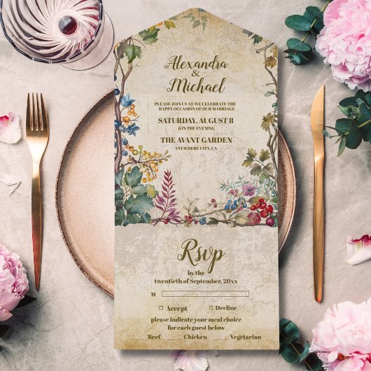 Boho Autumn Wildblume Botanical Wedding All In One Einladung