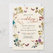 Boho Autumn Wildblume Botanical Wedding Einladung (Vorderseite)