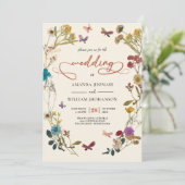Boho Autumn Wildblume Botanical Wedding Einladung (Stehend Vorderseite)