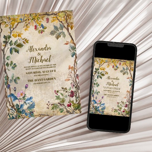 Boho Autumn Wildblume Botanical Wedding Einladung