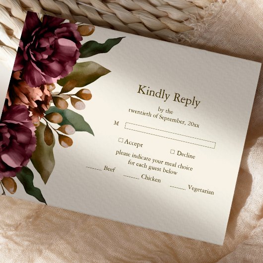 Boho Autumn Wildblume Botanical Wedding RSVP Karte
