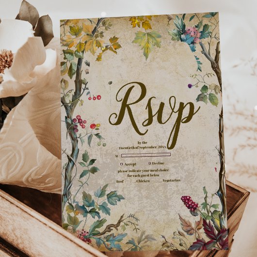 Boho Autumn Wildblume Botanical Wedding RSVP Karte