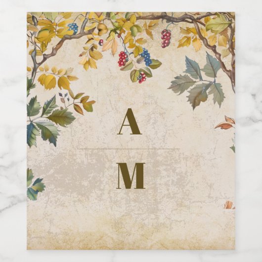 Boho Autumn Wildblume Botanical Wedding Weinetikett (Einzelnes Label)