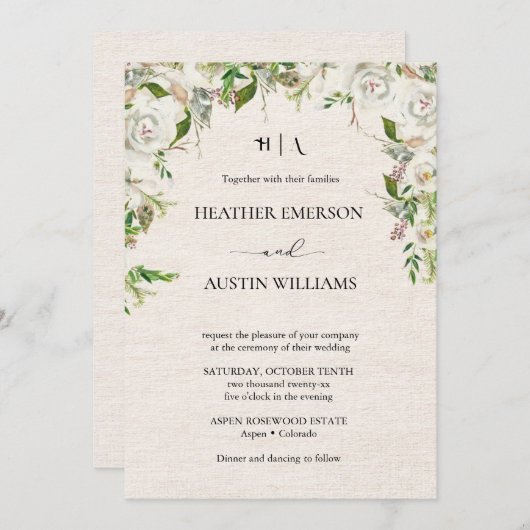 Boho Autumn Wildblume | Botanische Hochzeit Einladung (Vorne/Hinten)