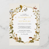 Boho Autumn Wildblume | Botanische Hochzeit Folieneinladung (Vorderseite)