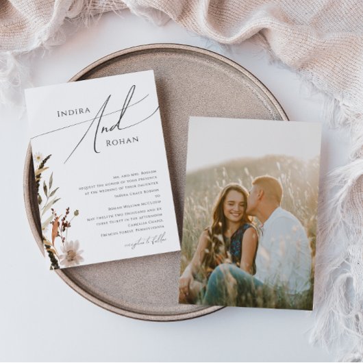 Boho Autumn Wildblume | Foto Traditionelle Hochzei Einladung