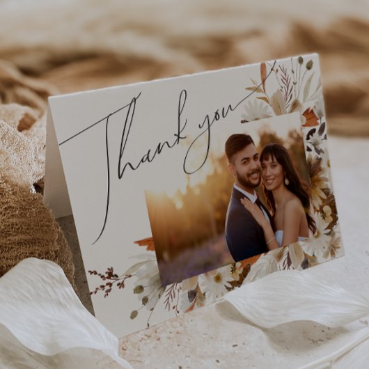 Boho Autumn Wildblume | Geflochtenes Foto Dankeskarte