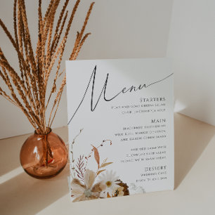 Boho Autumn Wildblume   Hochzeitsmenü Sockelschild