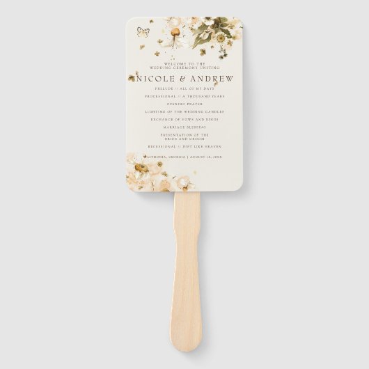Boho Autumn Wildblume | Hochzeitsprogramm Hand Fan Fächer (Vorderseite)