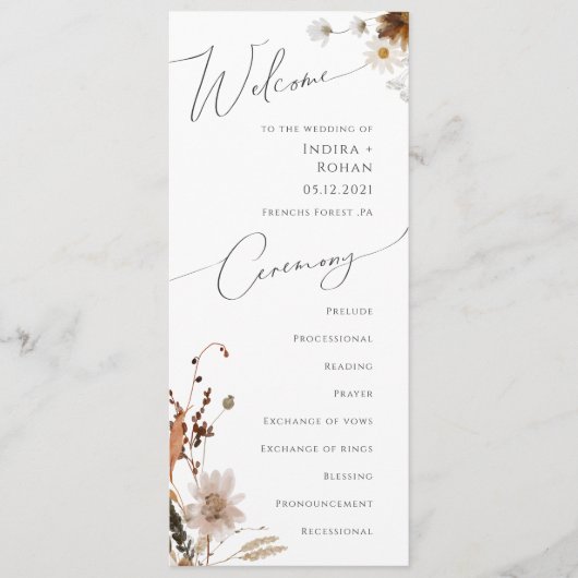 Boho Autumn Wildblume | Hochzeitsprogramm Programm (Vorderseite)