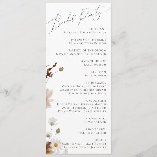 Boho Autumn Wildblume | Hochzeitsprogramm Programm (Rückseite)