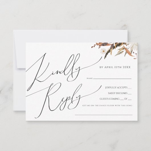 Boho Autumn Wildblume Horizontal Menü-UAWG RSVP Karte (Vorderseite)