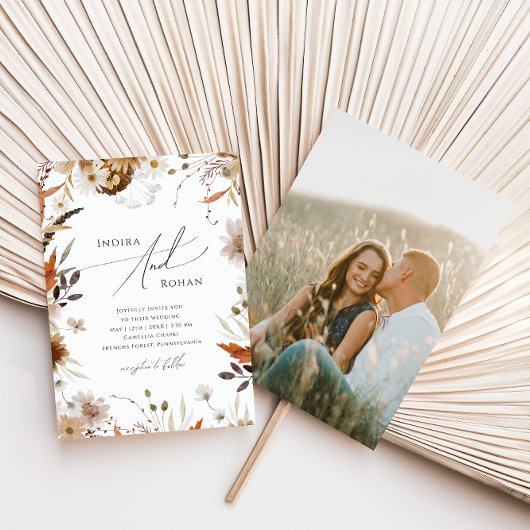 Boho Autumn Wildblume | Lässige Hochzeit von Foto Einladung