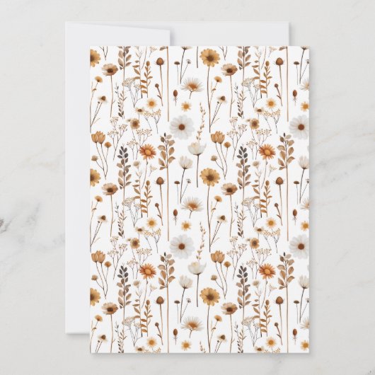 Boho Autumn Wildblume Pattern Brown Beige Wedding Einladung (Rückseite)