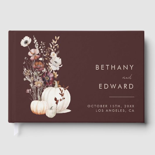 Boho Autumn Wildblume Pumpkin Wedding Gästebuch (Vorderseite)
