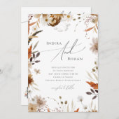 Boho Autumn Wildblume QR Code in einer Hochzeit Einladung (Vorne/Hinten)