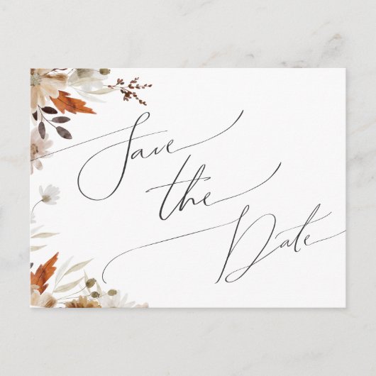 Boho Autumn Wildblume | Save the Date Postkarte (Vorderseite)