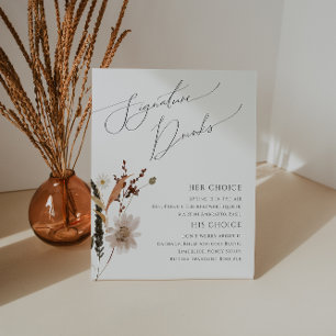 Boho Autumn Wildblume   Signaturgetränke Sockelschild