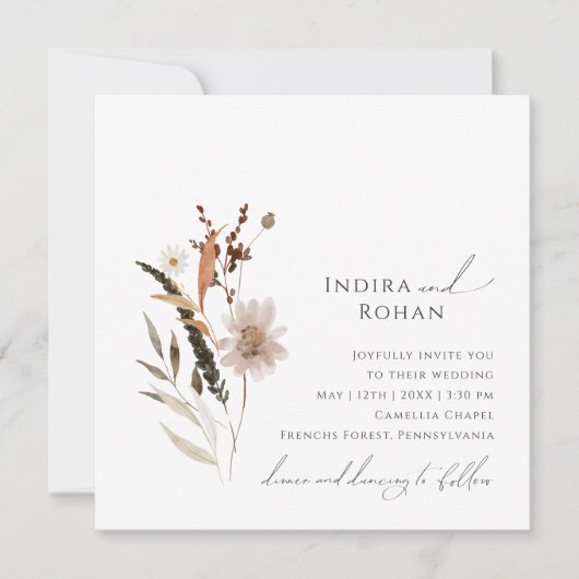 Boho Autumn Wildblume | Square Wedding Einladung (Vorderseite)
